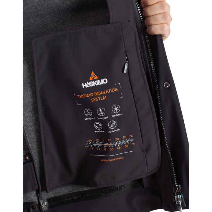 BLACK TECHNICAL FLEECE HOODED PARKA