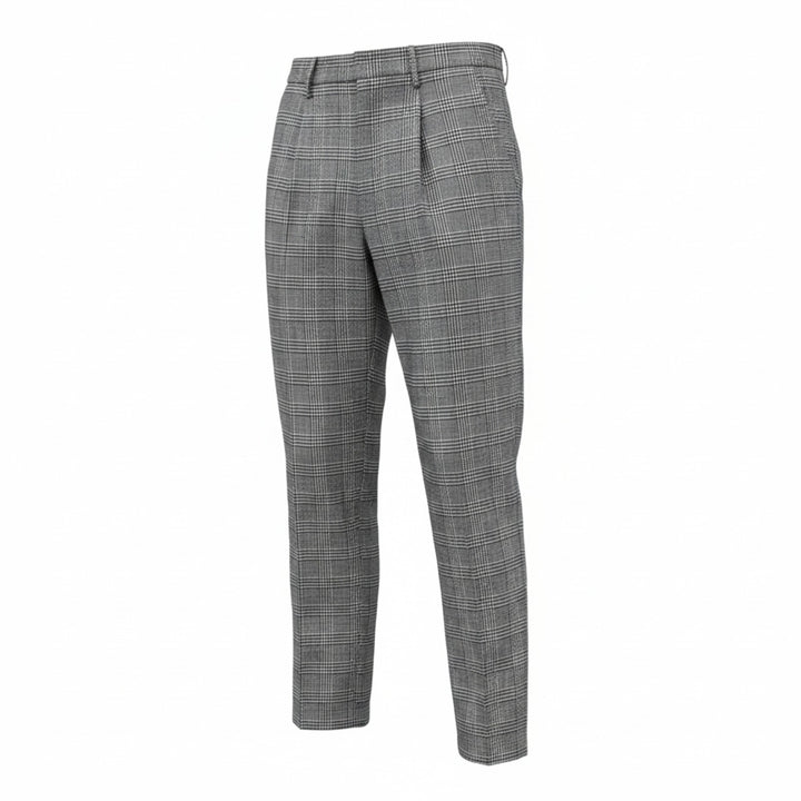 PRINCE OF WALES GREY WOOL ONE PENCE TROUSERS