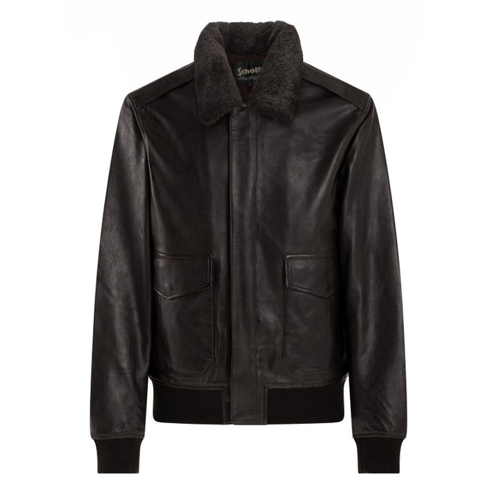 BROWN QUILTED GENUINE LEATHER BOMBER JACKET