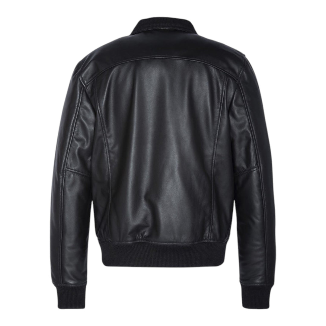 BLACK QUILTED GENUINE LEATHER BOMBER