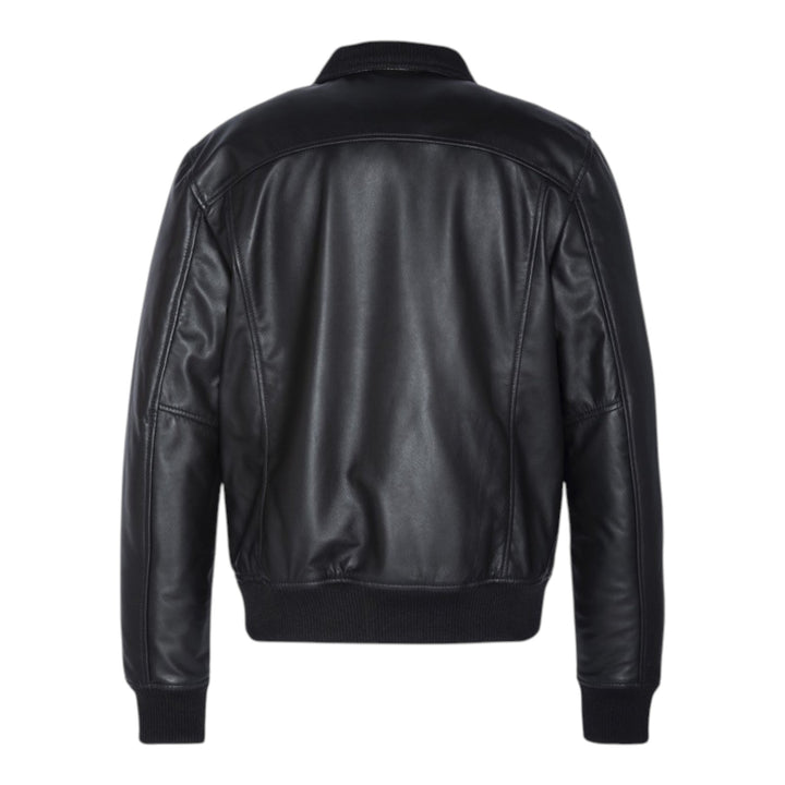 BLACK QUILTED GENUINE LEATHER BOMBER