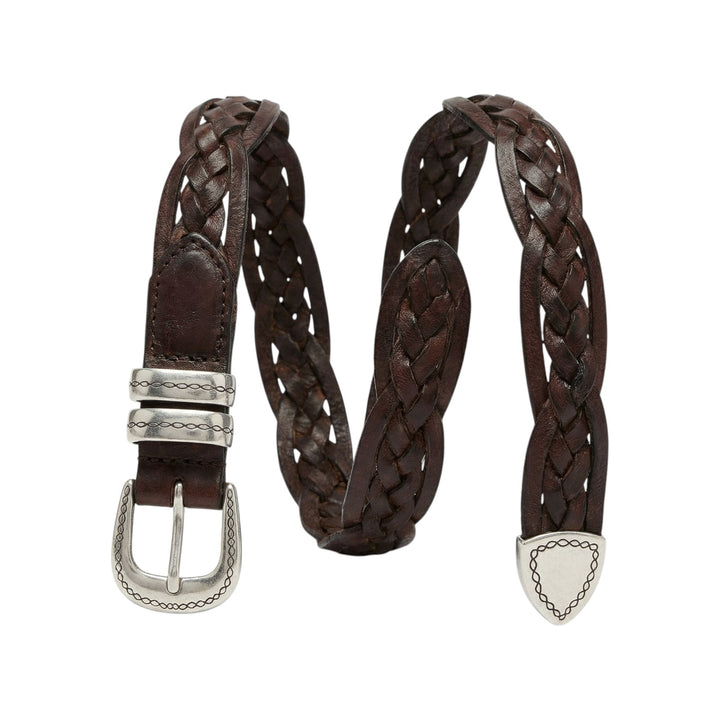 GIULIA Woven Belt Genuine Leather Dark Brown