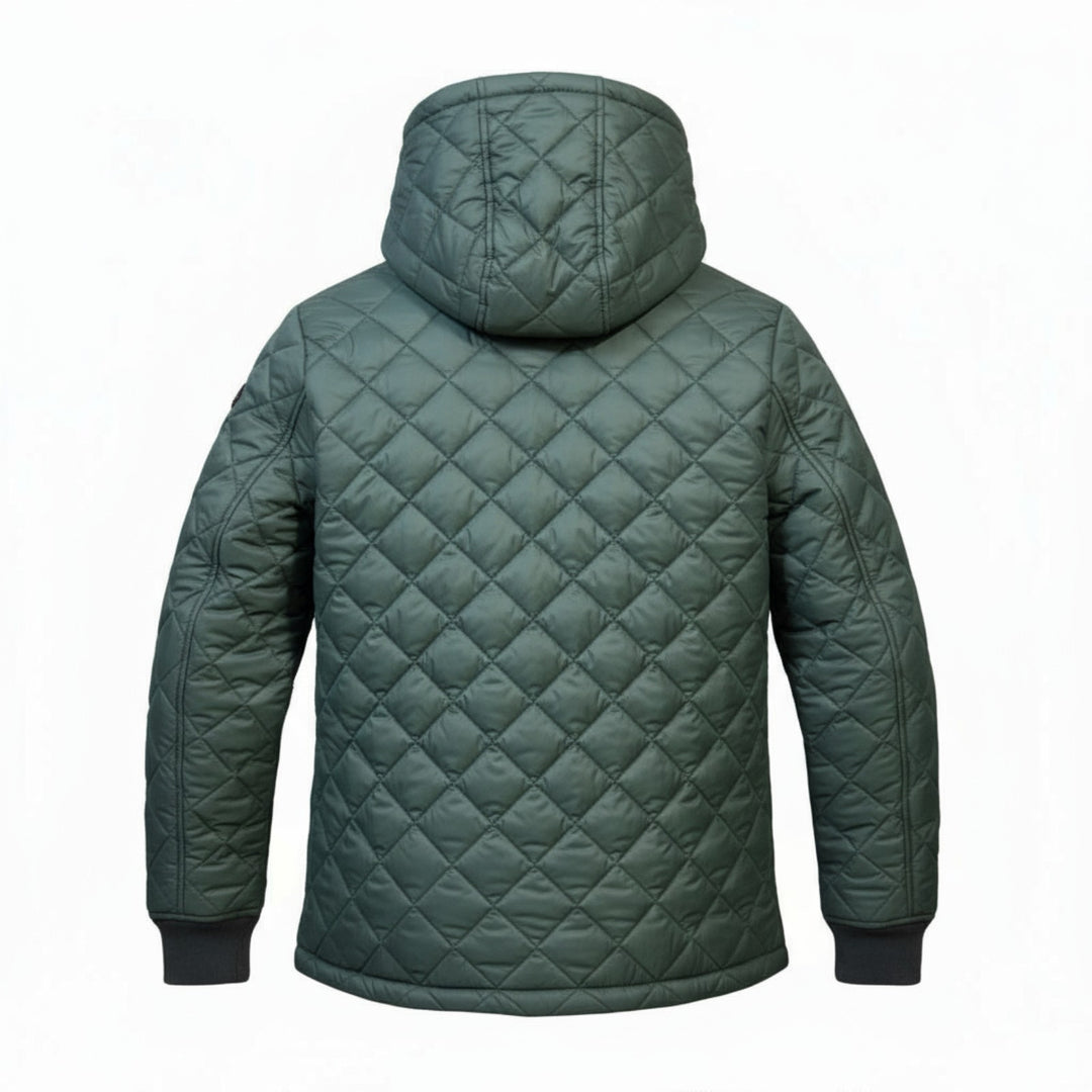 GREEN QUILTED HOODED JACKET