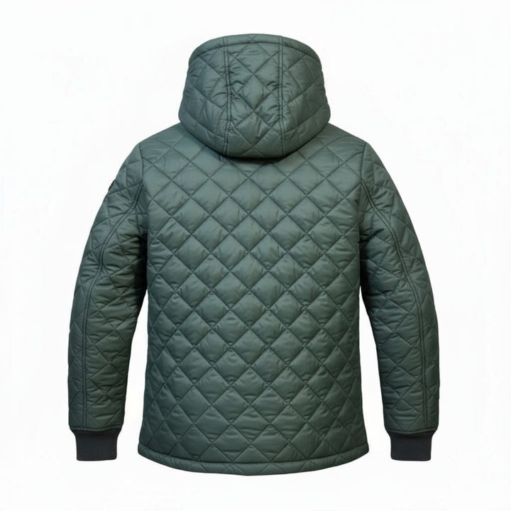GREEN QUILTED HOODED JACKET