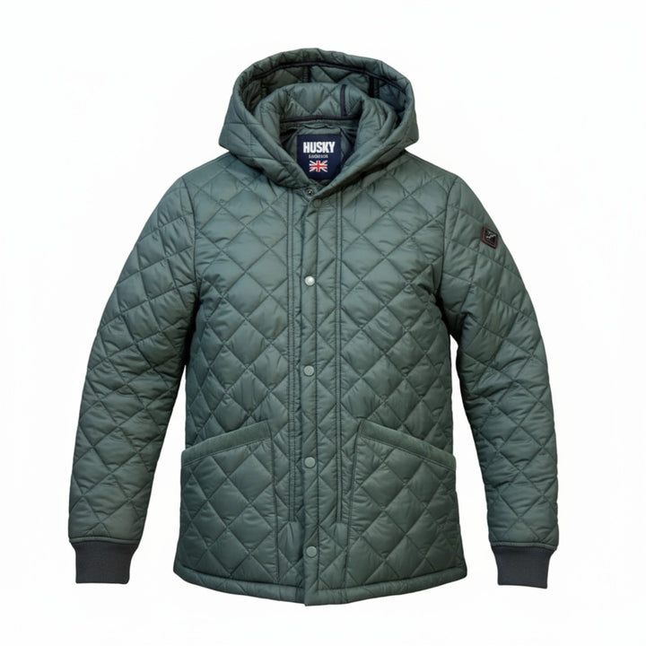 GREEN QUILTED HOODED JACKET