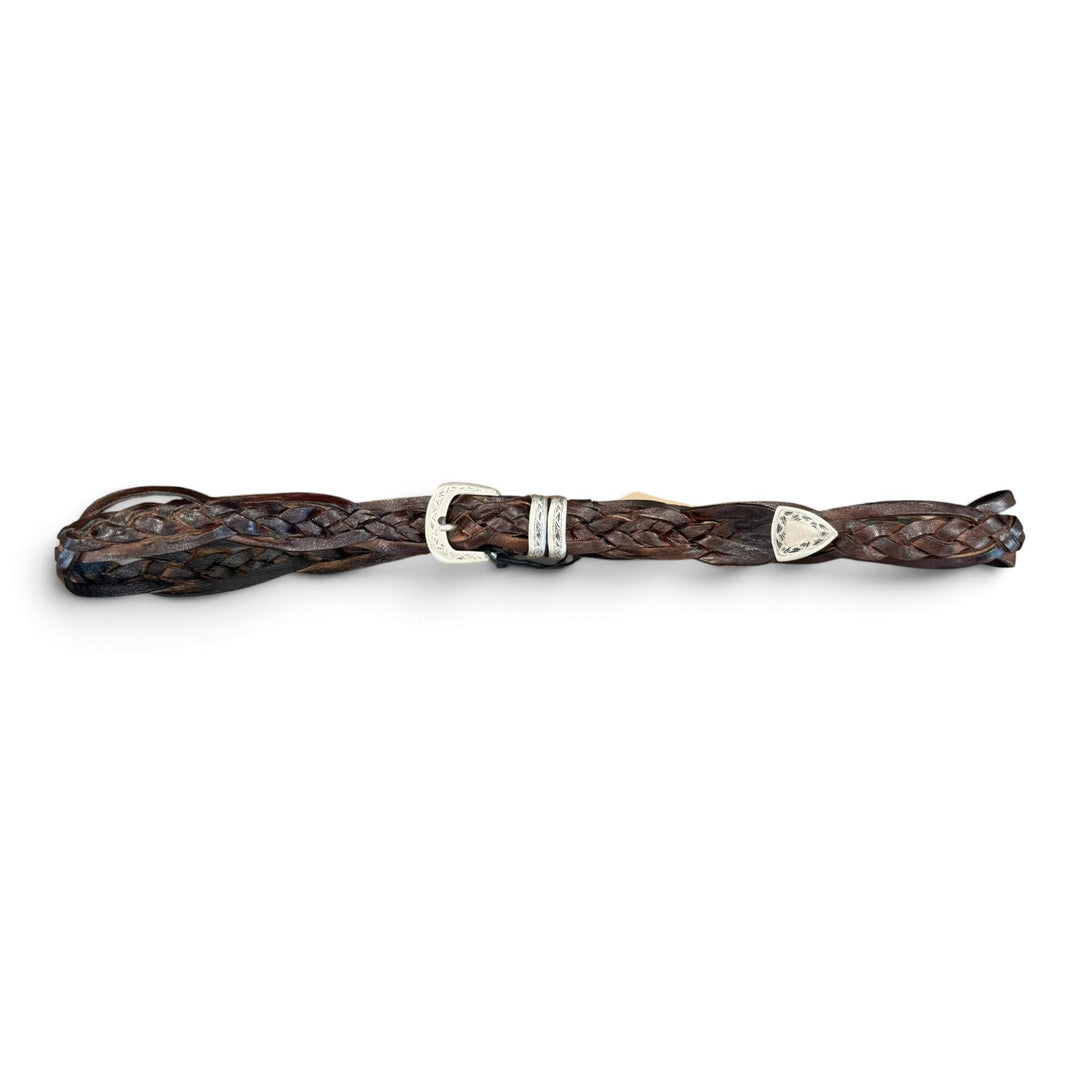 GIULIA Woven Belt Genuine Leather Dark Brown