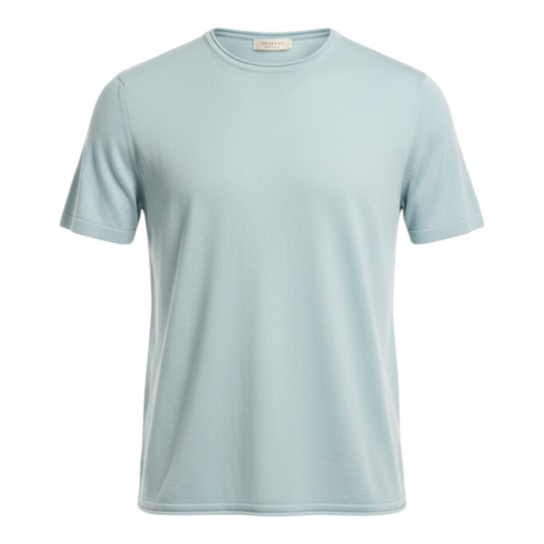 Crew Neck Short Sleeve Combed Cotton Light Blue