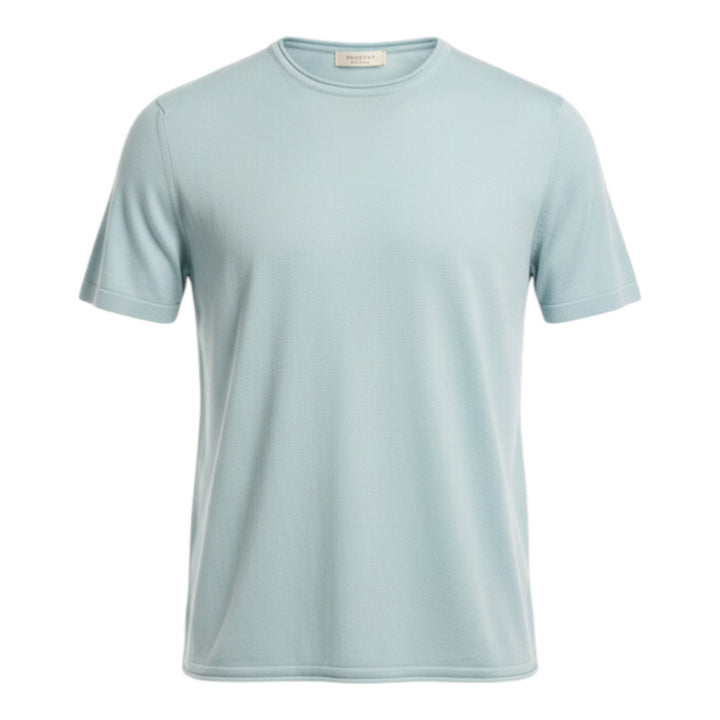 Crew Neck Short Sleeve Combed Cotton Light Blue