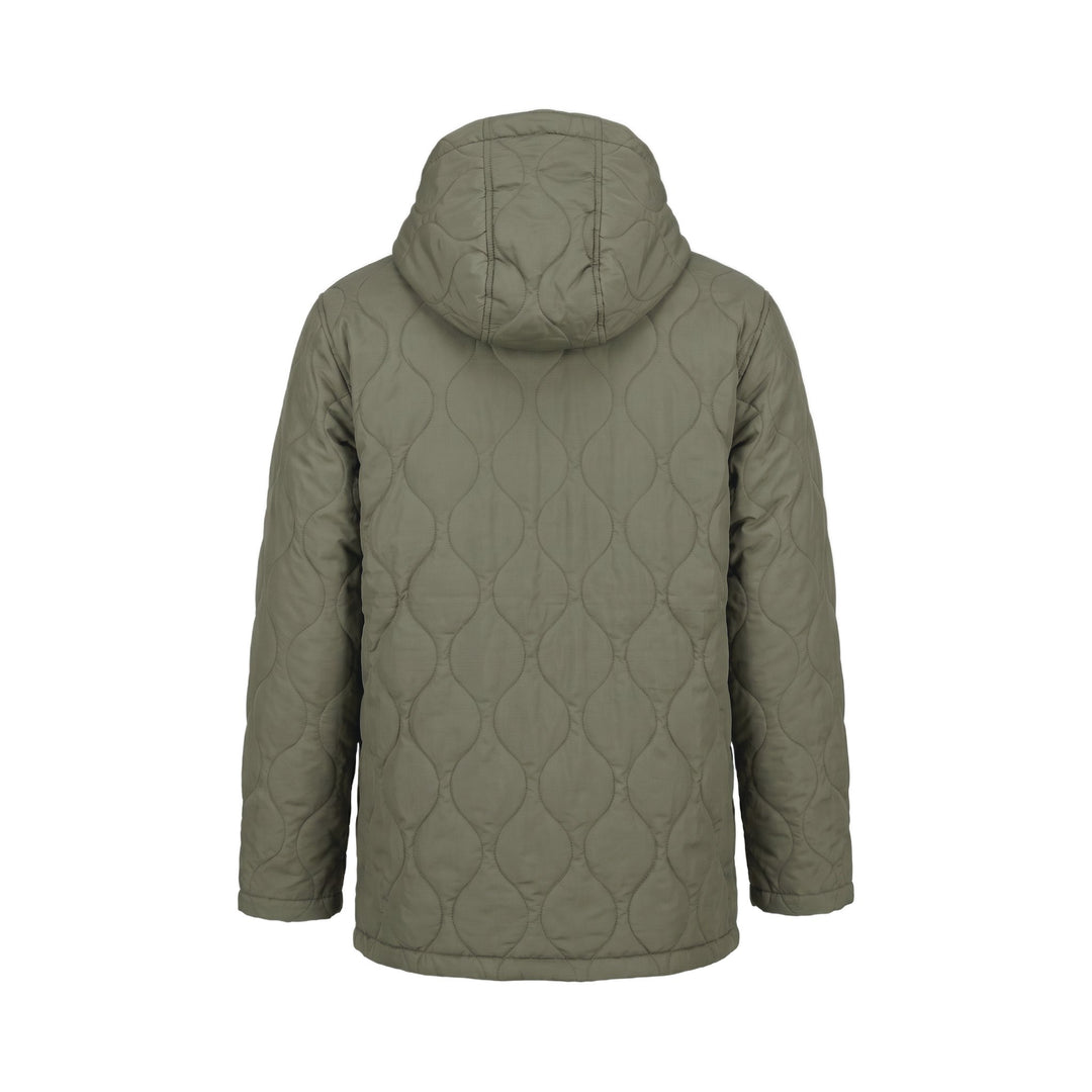 Giacca Military Hooded Down trapuntata verde oliva Taion, vista posteriore