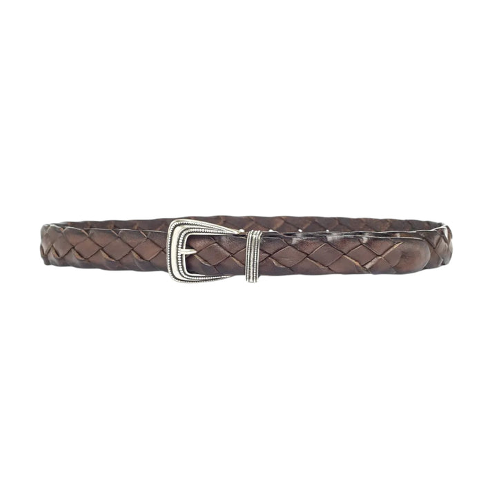 CINTA VERA PELLE TRECCIA MARRONE