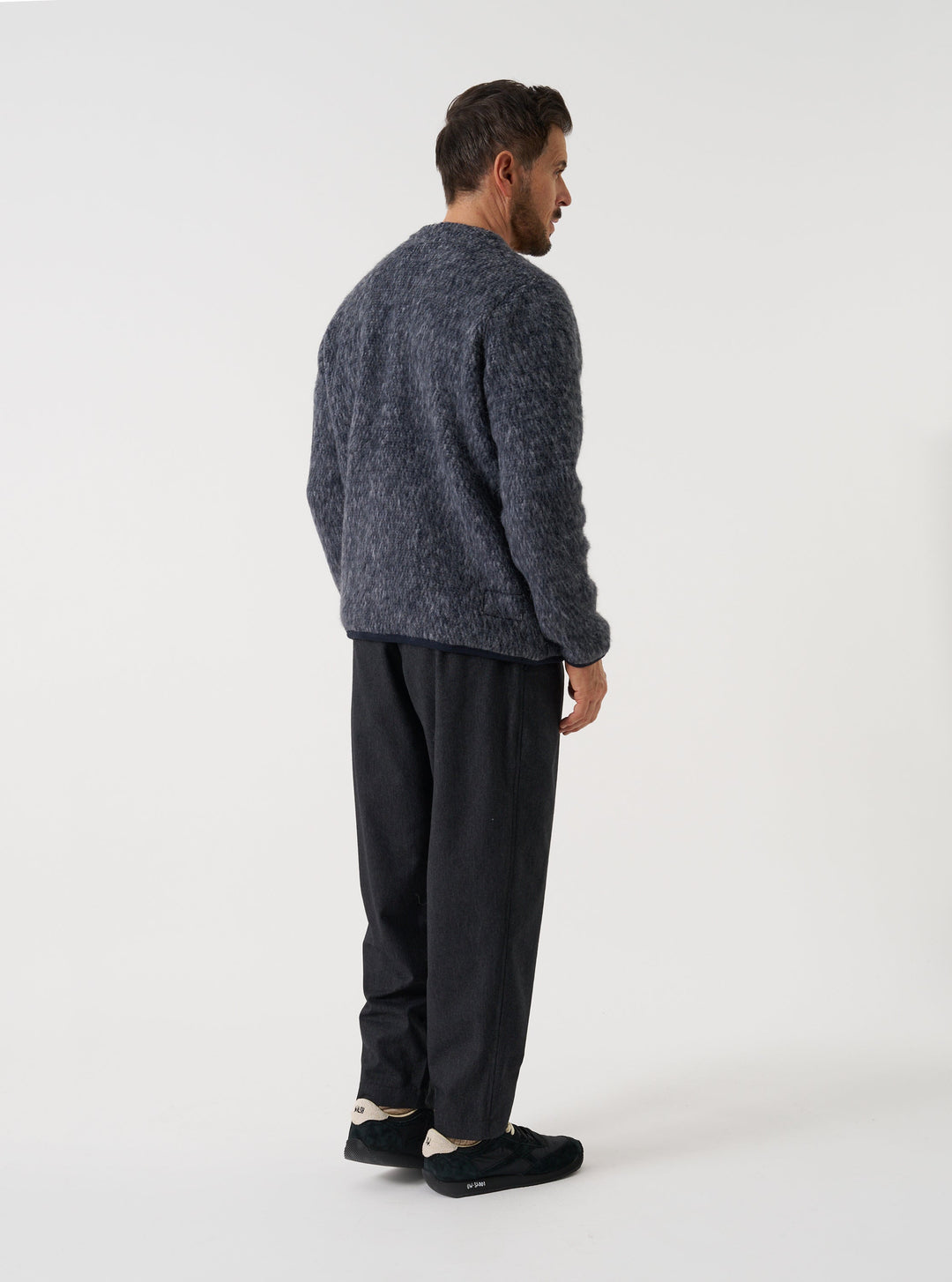 Universal Works Cardigan Losso Mohair Mix Navy/Pale Grey Blu - foto 3