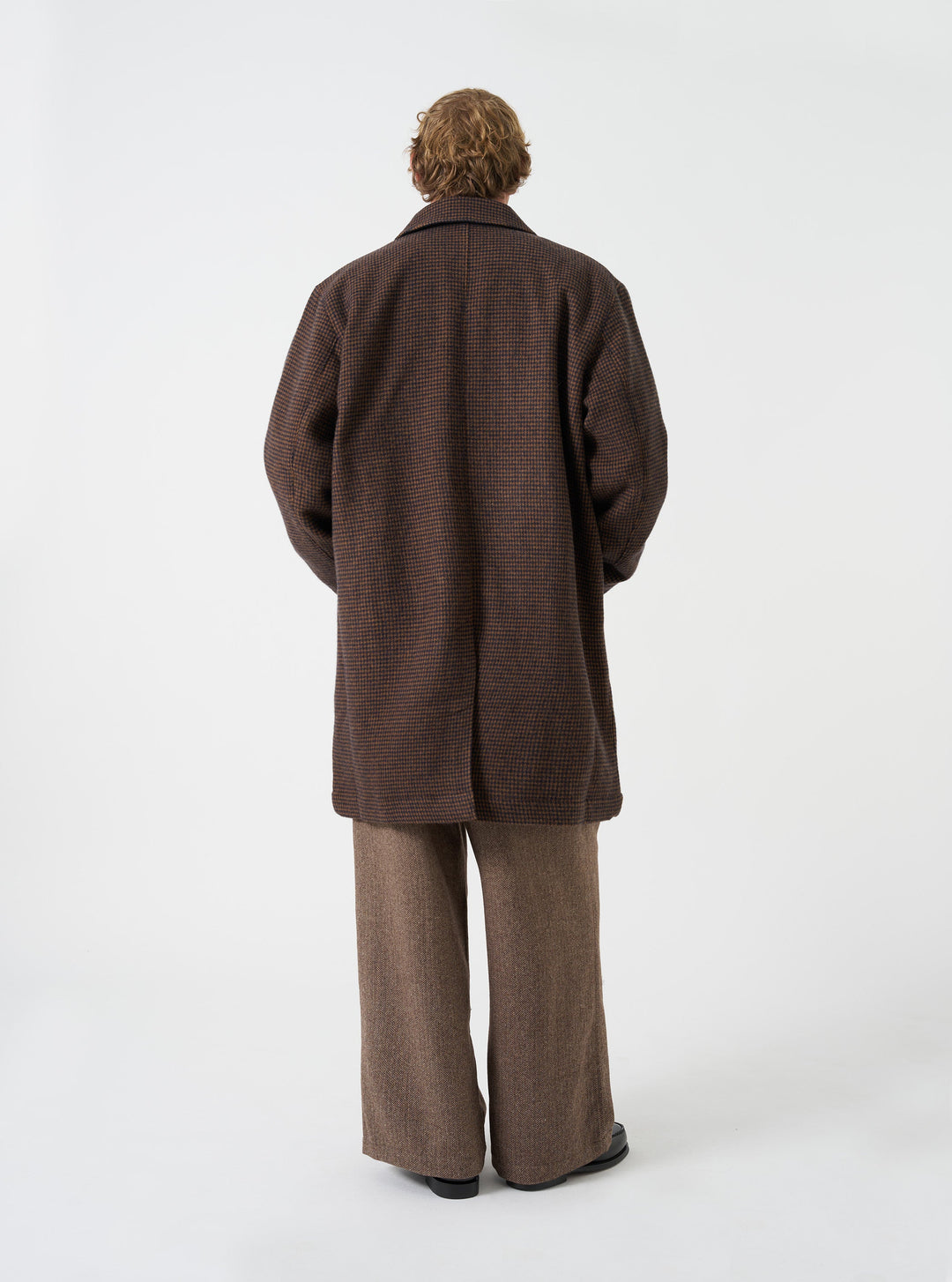 Universal Works Stan Coat Wool Tweed Mix Navy/Brown Blu - foto 3